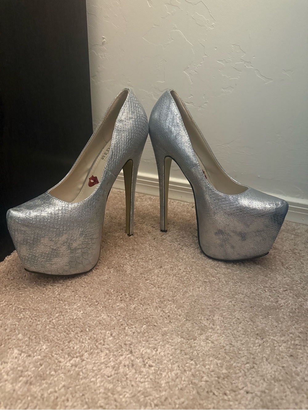 Silver Metallic Platform Stiletto Pumps for Women